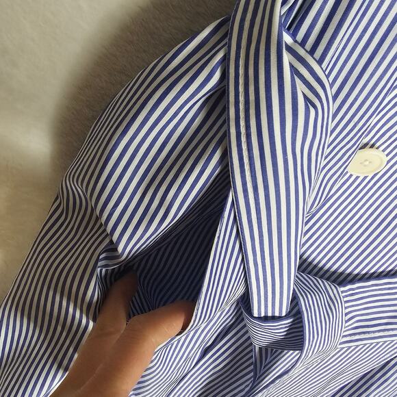 J.Crew NWT Sz4 Double Breasted Trench Coat. Cotton Blue n White Stripes. Spring‎ - Picture 12 of 15